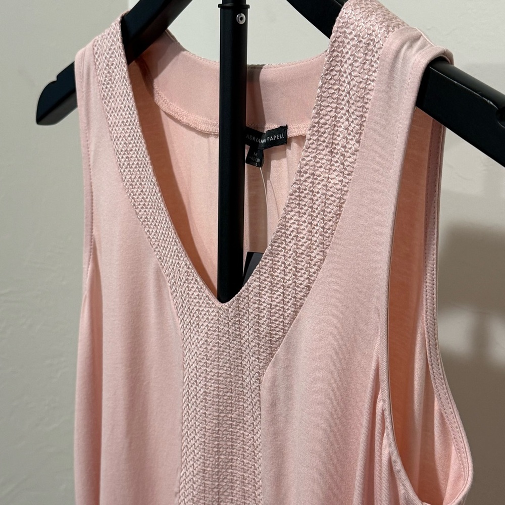 Blush Pink Flowy Tank Top Embroidered V Neck Sharkbite Hem Boho Summer Medium - Picture 4 of 11